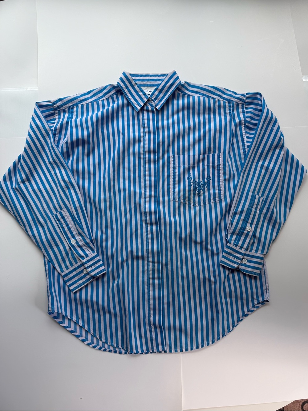 Vintage 90s Liz Thomas White & blue Striped Button Down Shirt with embroidery M - Picture 3 of 13